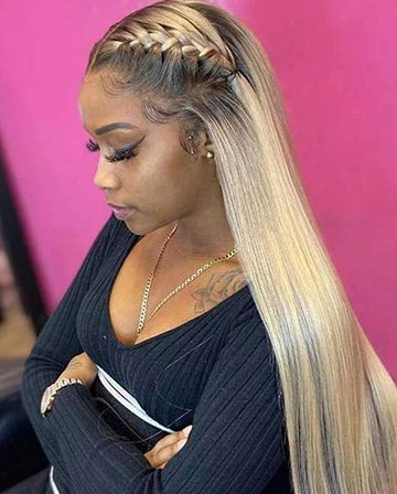 1B/613 LACE FRONT WIG W/ DARK ROOTS AND PLATINUM BLONDE)